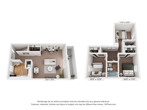 Floor plan for 3 beds, 1 bath, 984 sqft